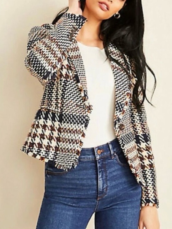 Ann Taylor Jackets & Blazers - Ann Taylor Eyelash Fringe Plaid Tweed Blazer - Size 2